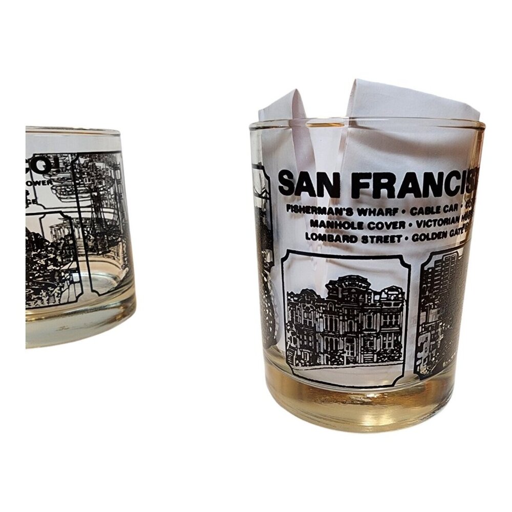 5 Vintage 1960s Libbey Lowball Whiskey Glasses San Francisco California Scenes - Picture 2 of 10